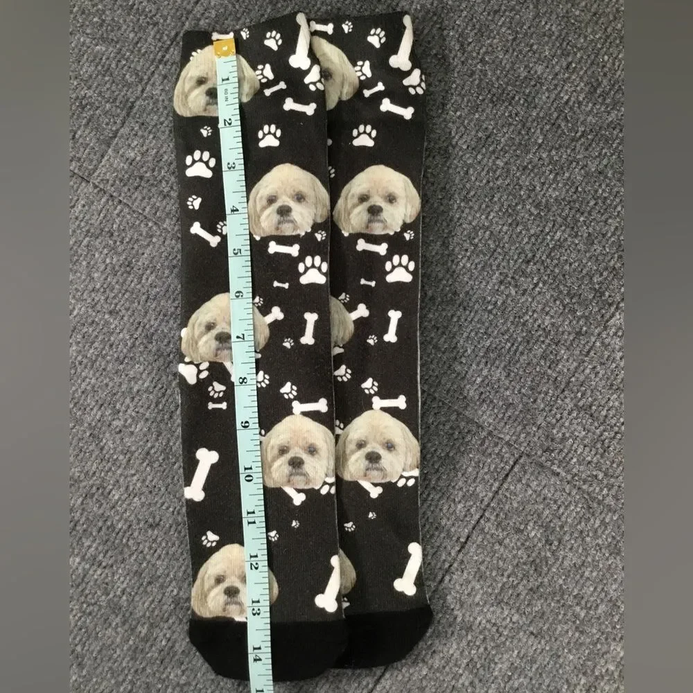 Unisex socks, dog, bones and paw print, black and white